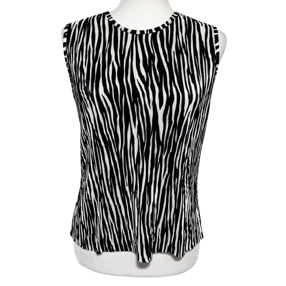 Vintage Stephanie Parks Black & White Zebra Print Sleeveless Scrunchy Top‎ Large